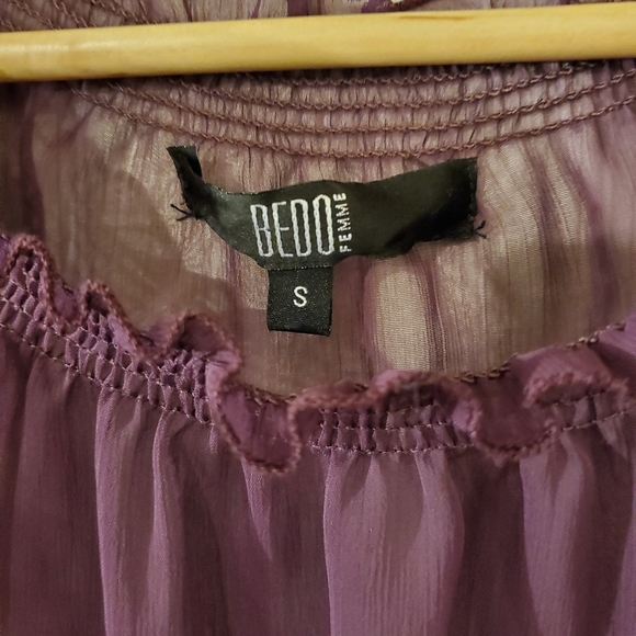 Bedo Sheer Long Sleeve Blouse in Plum - Picture 5 of 6